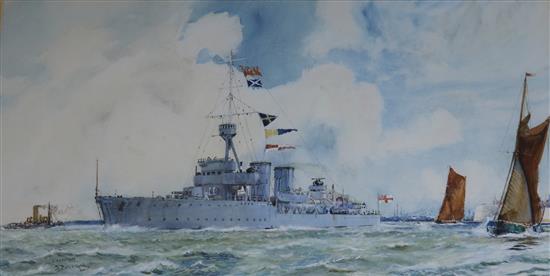 J.H. Batchelor, watercolour, HMS Champion at sea, signed and dated 22, 25 x 47cm